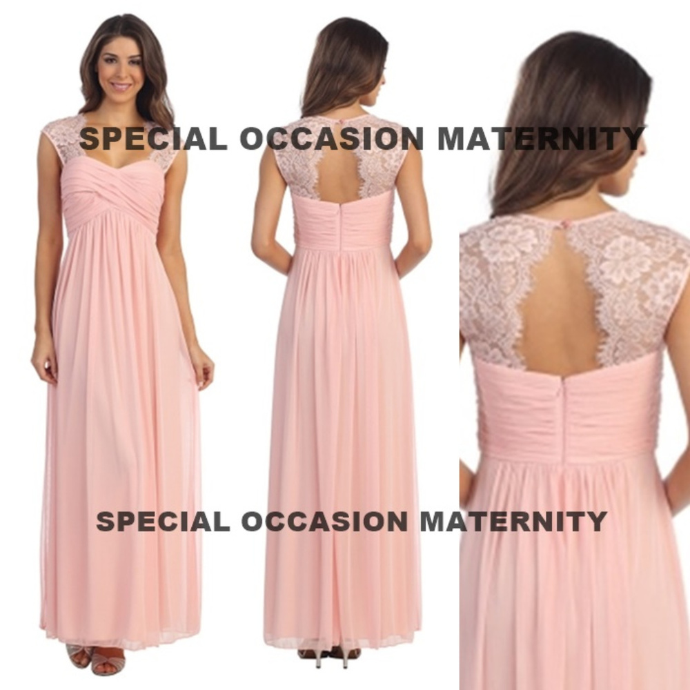 Misses Long Blush Lace Cutout Chiffon Empire Prom